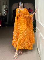 Georgette Yellow Casual Wear Leheriya Print Readymade Gown With Dupatta